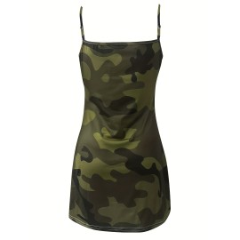 Women's Camouflage Print Backless Spaghetti Dress - Casual and Stylish Summer Cami Dress