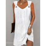 Womens V Neck Sleeveless Mini Dress - Casual Wavy Stripe Solid Dress for Summer