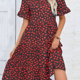 Women's Casual Ruffle Trim Short Sleeve Dress - Comfortable and Stylish Women's Clothing