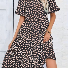 Women's Casual Ruffle Trim Short Sleeve Dress - Comfortable and Stylish Women's Clothing