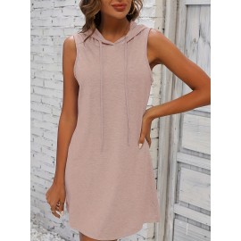 Women's Drawstring Sleeveless Hooded Dress - Casual Spring & Summer Clothing