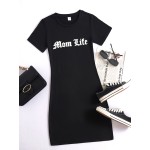 Mom Life Print Tee Dress, Summer Short Sleeve Casual Dress, Women's Clothing