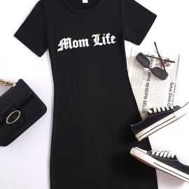 Mom Life Print Tee Dress, Summer Short Sleeve Casual Dress, Women's Clothing