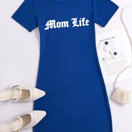 Mom Life Print Tee Dress, Summer Short Sleeve Casual Dress, Women's Clothing