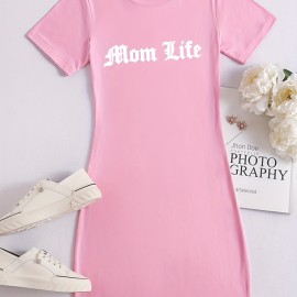 Mom Life Print Tee Dress, Summer Short Sleeve Casual Dress, Women's Clothing