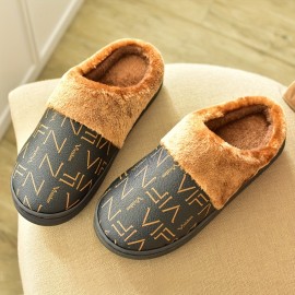 Men's Trendy Warm Cozy Slides, Comfortable Fuzzy Soft Slippers, Plush Comfy Non-slip Home Shoes For Indoor Outdoor Bedroom, Winter