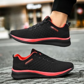 Men's Solid Color Woven Breathable Sneakers, Comfy Non Slip Lace Up EVA Sole Durable Running Shoes For Men's Outdoor Activities