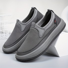 Men's Solid Color Breathable Slip On Walking Shoes, Comfy Non Slip Casual Durable Shoes For Men's Outdoor Activities