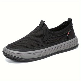 Men's Solid Color Breathable Slip On Walking Shoes, Comfy Non Slip Casual Durable Shoes For Men's Outdoor Activities