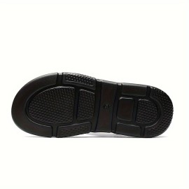 Men's Fashion Solid Open Toe Slip On Sandals With Split cow Leather Uppers, Non Slip Comfy Summer Sandals With Buckle Decor For Outdoor Casual Walking