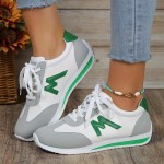 Women's Contrast Color Casual Sneakers, Lace Up Lightweight Soft Sole Walking Trainers, Low-top Sporty Shoes