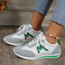 Women's Contrast Color Casual Sneakers, Lace Up Lightweight Soft Sole Walking Trainers, Low-top Sporty Shoes