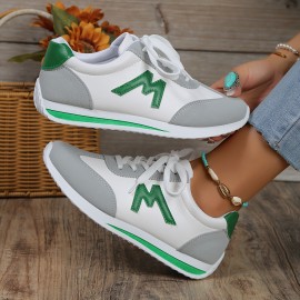 Women's Contrast Color Casual Sneakers, Lace Up Lightweight Soft Sole Walking Trainers, Low-top Sporty Shoes