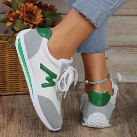 Women's Contrast Color Casual Sneakers, Lace Up Lightweight Soft Sole Walking Trainers, Low-top Sporty Shoes