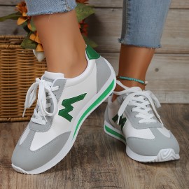 Women's Contrast Color Casual Sneakers, Lace Up Lightweight Soft Sole Walking Trainers, Low-top Sporty Shoes