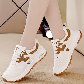 Women's Contrast Color Casual Sneakers, Lace Up Platform Soft Sole Walking Comfort Shoes, Low-top Versatile Trainers