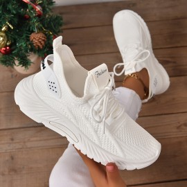 Women's Knitted Sports Shoes, Lightweight Lace Up Low Top Running & Tennis Sneakers, Breathable Gym Trainers for Holiday