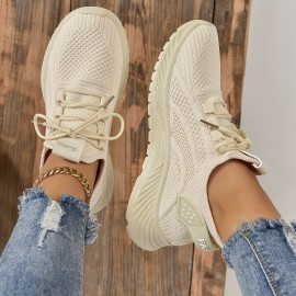 Women's Knitted Sports Shoes, Lightweight Lace Up Low Top Running & Tennis Sneakers, Breathable Gym Trainers for Holiday