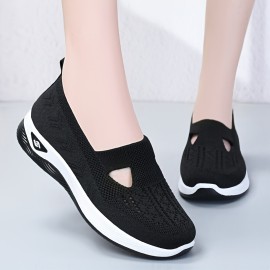 Breathable Knitted Sneakers For Women, Soft Sole Platform Shoes For Casual Walking And Daily Wear