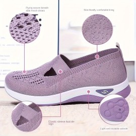 Breathable Knitted Sneakers For Women, Soft Sole Platform Shoes For Casual Walking And Daily Wear