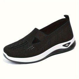 Breathable Knitted Sneakers For Women, Soft Sole Platform Shoes For Casual Walking And Daily Wear