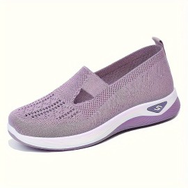 Breathable Knitted Sneakers For Women, Soft Sole Platform Shoes For Casual Walking And Daily Wear