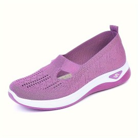 Breathable Knitted Sneakers For Women, Soft Sole Platform Shoes For Casual Walking And Daily Wear