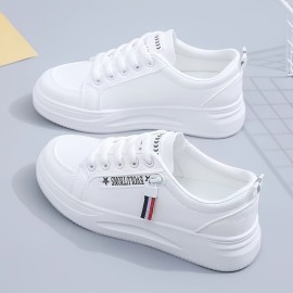 Women's Solid Color Casual Sneakers, Side Zipper Decor Platform Lace Up Skate Shoes, Low-top Walking Shoes in holiday