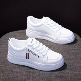 Women's Solid Color Casual Sneakers, Side Zipper Decor Platform Lace Up Skate Shoes, Low-top Walking Shoes in holiday