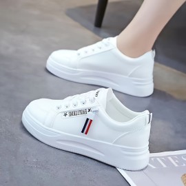 Women's Solid Color Casual Sneakers, Side Zipper Decor Platform Lace Up Skate Shoes, Low-top Walking Shoes in holiday