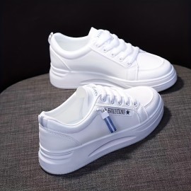 Women's Solid Color Casual Sneakers, Side Zipper Decor Platform Lace Up Skate Shoes, Low-top Walking Shoes in holiday