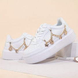 Lightweight Women's Casual Sneakers – Comfy All-Season Platform Shoes with Stylish Chain Detail, Chic Lace-Up Low-top