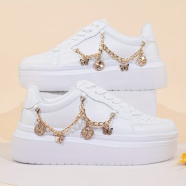 Lightweight Women's Casual Sneakers – Comfy All-Season Platform Shoes with Stylish Chain Detail, Chic Lace-Up Low-top