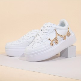 Lightweight Women's Casual Sneakers – Comfy All-Season Platform Shoes with Stylish Chain Detail, Chic Lace-Up Low-top