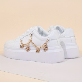 Lightweight Women's Casual Sneakers – Comfy All-Season Platform Shoes with Stylish Chain Detail, Chic Lace-Up Low-top