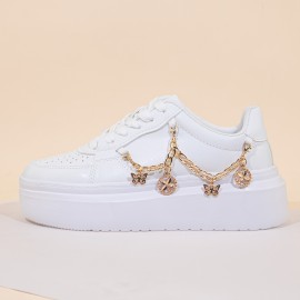 Lightweight Women's Casual Sneakers – Comfy All-Season Platform Shoes with Stylish Chain Detail, Chic Lace-Up Low-top