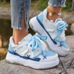 Women's Stylish Platform Skate Shoes, Niche Design Colorblock Heightening Sneakers, Personality Preppy Student Shoes