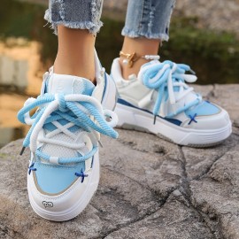 Women's Stylish Platform Skate Shoes, Niche Design Colorblock Heightening Sneakers, Personality Preppy Student Shoes