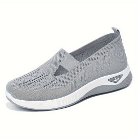 Women's Solid Color Breathable Sneakers, Soft Sole Lightweight Slip On Walking Shoes, Low-top Knitted Casual Shoes