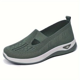 Women's Solid Color Breathable Sneakers, Soft Sole Lightweight Slip On Walking Shoes, Low-top Knitted Casual Shoes