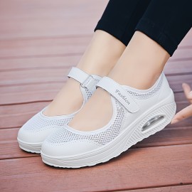 Women's Breathable Mesh Slip-On Sneakers, Lightweight Shock Absorbing Sports Casual Shoes, Comfortable Increased Height Walking Shoes