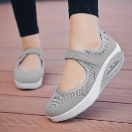 Women's Breathable Mesh Slip-On Sneakers, Lightweight Shock Absorbing Sports Casual Shoes, Comfortable Increased Height Walking Shoes