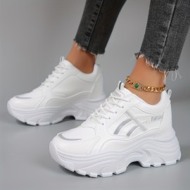 Women's Fashion Chunky Sneakers, Comfort Soft Sole Platform Lace Up Walking Shoes, Trendy Sports Trainers For Exercise And Daily Wear