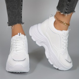 Women's Fashion Chunky Sneakers, Comfort Soft Sole Platform Lace Up Walking Shoes, Trendy Sports Trainers For Exercise And Daily Wear