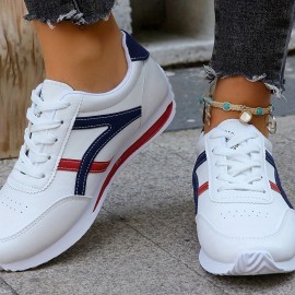 Women's Fashion Lace-Up Sneakers, Preppy Soft Sole Comfort Walking Shoes, Casual Low-top Athletic Shoes