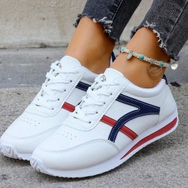 Women's Fashion Lace-Up Sneakers, Preppy Soft Sole Comfort Walking Shoes, Casual Low-top Athletic Shoes