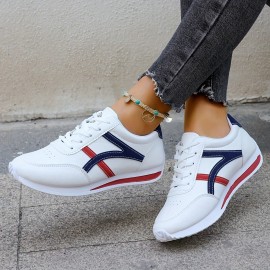 Women's Fashion Lace-Up Sneakers, Preppy Soft Sole Comfort Walking Shoes, Casual Low-top Athletic Shoes