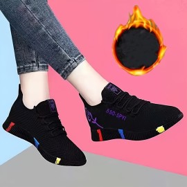 Women's Breathable Mesh Sneakers, Casual Walking Shoes Non-slip Sports Footwear With Letter & Rose Print