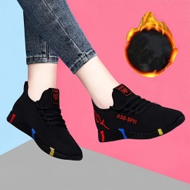 Women's Breathable Mesh Sneakers, Casual Walking Shoes Non-slip Sports Footwear With Letter & Rose Print