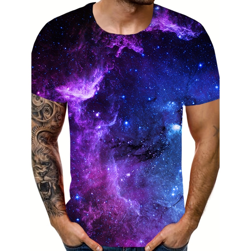 Galaxy 3D Digital Pattern Print Graphic Men's T-shirts, Causal Tees, Short Sleeves Comfortable Pullover Tops, Men's Summer Clothing